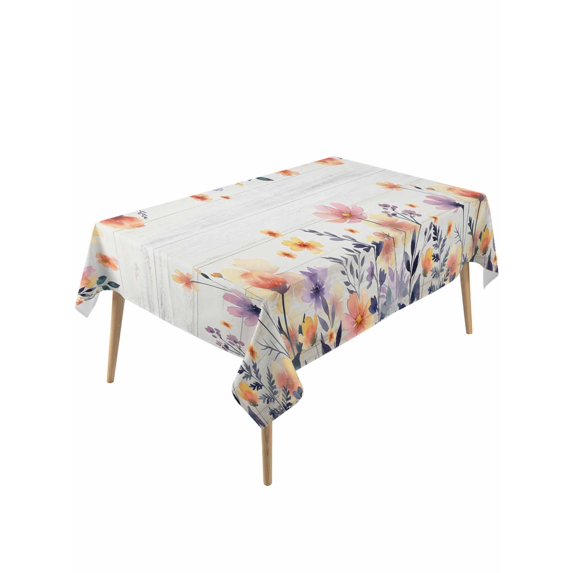 Pink Spring Floral Rectangle Tablecloth, Elegant Flowers Farmhouse Botanical Wooden Waterproof & StainResistant Tablecloth, Washable Oil-proof Table Cover for Dining/Party/Wedding/Buffet 60x120 In