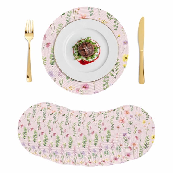 Pink Spring Floral Round 13 Inch Placemats Set of 8, Flowers Botanical Elegant Pastoral HeatResistant Non Slip Place Mats for Dining Table, Wipeable Braided Kitchen Table Mats for Housewarming