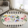 thumbnail image 1 of Pink Spring Floral Round Area Rug 4Ft Washable Circle Rugs for Bedroom Dining Room, Black White Plaid Pastoral Flowers Rustic Non-Slip Carpet Floor Mats Indoor Outdoor Carpet Runner Home Decor, 1 of 8