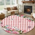 thumbnail image 1 of Pink Spring Floral Round Area Rug 8Ft Washable Large Circle Rugs for Living Room Dorm, Watercolor Flowers Butterfly Checkered Non-Slip Carpet Floor Mats Indoor Outdoor Carpet Runner Home Decor, 1 of 8