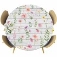 thumbnail image 1 of Pink Spring Floral Round Tablecloth, Fitted Table Cover with Elastic for 36"-44" Round Tables, Flowers Botanical Elegant Wooden Table Cloth Outdoor Indoor Dinning Party Waterproof Tablecloths, 1 of 7