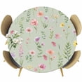 thumbnail image 1 of Pink Spring Floral Round Tablecloth, Fitted Table Cover with Elastic for 45"-54" Round Tables, Farmhouse Flowers Sage Green Leaves Table Cloth Outdoor Indoor Dinning Party Waterproof Tablecloths, 1 of 7