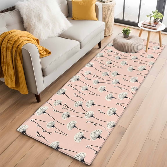 Pink Spring Floral Runner Rug 2x6 FT, Non Slip Hallway Rugs, Watercolor Botanical Summer Washable Soft Floor Carpet Non-Shedding Throw Runner Carpet Long Rug for Entryway Kitchen Bedside Sliding Door