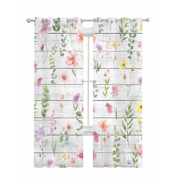 Pink Spring Floral Sheer Curtains 63 Inch Length 2 Panels Set for Living Room/Bedroom, Flowers Botanical Elegant Wooden Kitchen Curtains Grommet Semi-Sheer Curtains Drapes Window Treatments 42"x63"x2