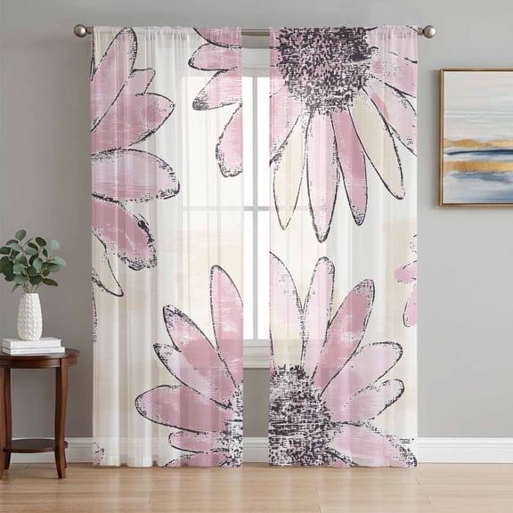 Pink Spring Floral Sheer Curtains 72 Inch Length 2 Panels Set, Summer Flowers Botanical Vintage Voile Window Treatment Rod Pocket Curtains Sheers Drapes for Bedroom/Living Room/Kitchen 52"x72"x2