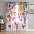 thumbnail image 1 of Pink Spring Floral Sheer Curtains 72 Inches Long 2 Panels Set, Window Sheer Curtains for Living Room/Bedroom, Farmhouse Flowers Butterfly Watercolor Light Filtering Rod Pocket Curtain 52''x72''x2, 1 of 8