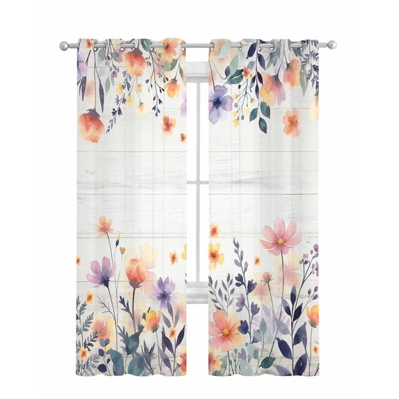 Pink Spring Floral Sheer Curtains 84 Inch Length 2 Panels Set for Living Room/Bedroom, Elegant Flowers Farmhouse Botanical Wooden Kitchen Curtains Grommet Curtains Window Treatments 42"x84"x2