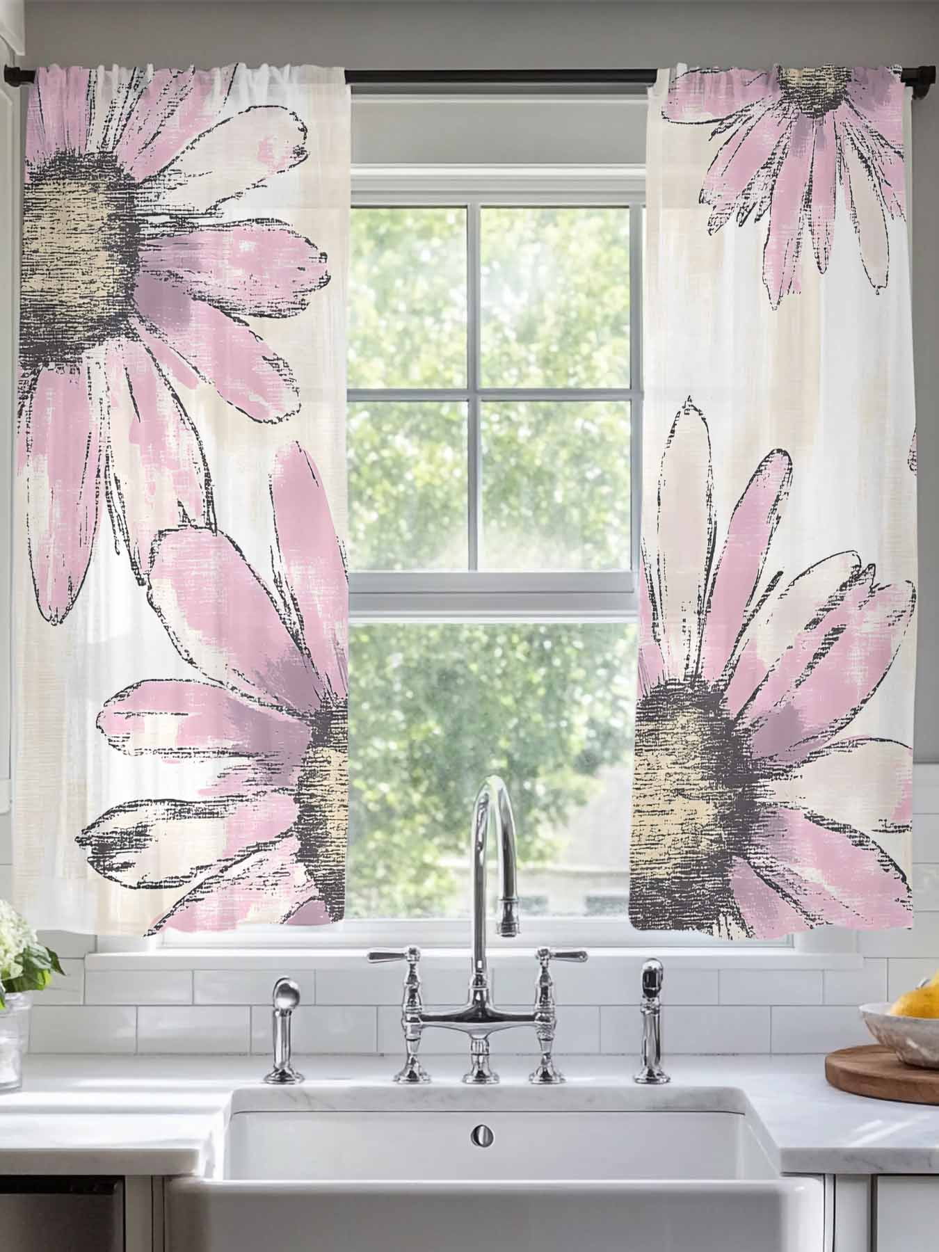 Pink Spring Floral Sheer Curtains for Living Room Bedroom Summer ...