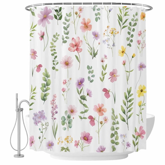 Pink Spring Floral Shower Curtain, Waterproof Shower Curtains for Bathroom, Flowers Elegant Pastoral Leaves Washable Fabric Bathtub Curtain Set Bath Decor with 12 Hooks Extra Long 72"x96"