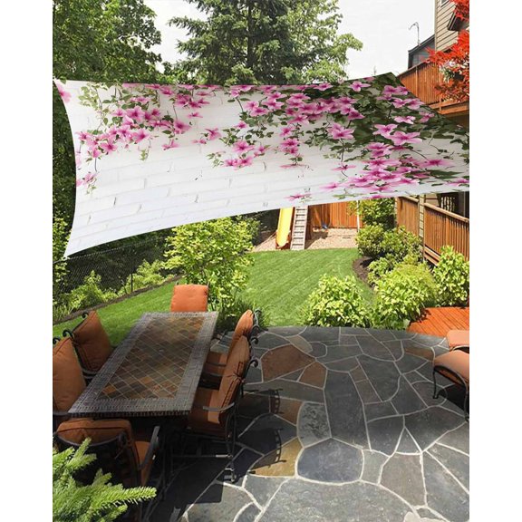 Pink Spring Floral Sun Sail Shades Rectangle Canopy,Sunlight Block Heavy Duty Curved Backyard Shade Cover, Summer Flowers Farmhouse Waterproof Sun Shades for Patios Garden Pergola Outdoor 6.5'x10'