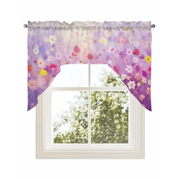 Pink Spring Floral Swag Valance for Windows 56'' x 36'', Summer Daisy Botanical Oil Painting Light Filtering Kitchen Curtains Valances for Bathroom/Living Room/Bedroom/Café, Rod Pocket Curtain Panel