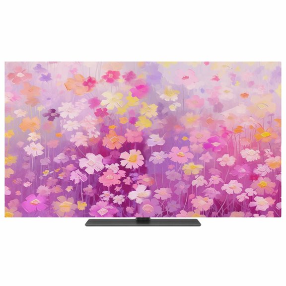 Pink Spring Floral TV Dust Cover,Stretchable TV Screen Desktop Computer Protector Cover,Modern Oil Painted Daisy Botanical Television Dustproof Slipcover for 19–24 Inch Flat or Curved TVs