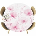thumbnail image 1 of Pink Spring Floral Table Cloth, Round Fitted Tablecloths with Elastic Edge, Summer Botanical Watercolor Vintage Wipeable Waterproof Table Cover for Kitchen Wedding 36-44 Inches, 1 of 4