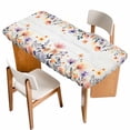 thumbnail image 1 of Pink Spring Floral Table Cloths for 3 Foot Rectangle Tables, Elegant Flowers Farmhouse Botanical Wooden Patio Waterproof Elastic Fitted Tablecloths, Washable Rectangular Table Cover for Camping, 1 of 8