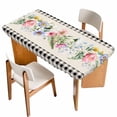 thumbnail image 1 of Pink Spring Floral Table Cloths for 4 Foot Rectangle Tables, Black White Plaid Pastoral Flowers Rustic Patio Waterproof Elastic Fitted Tablecloths, Washable Rectangular Table Cover for Camping, 1 of 8