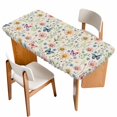 thumbnail image 1 of Pink Spring Floral Table Cloths for 5 Foot Rectangle Tables, Elegant Pastoral Flowers Butterflies Rustic Patio Waterproof Elastic Fitted Tablecloths, Washable Rectangular Table Cover for Camping, 1 of 8