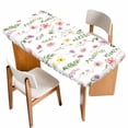 thumbnail image 1 of Pink Spring Floral Table Cloths for 5 Foot Rectangle Tables, Flowers Elegant Pastoral Leaves Patio Waterproof Elastic Fitted Tablecloths, Washable Rectangular Table Cover for Camping, 1 of 8