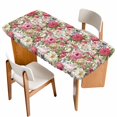 thumbnail image 1 of Pink Spring Floral Table Cloths for 5 Foot Rectangle Tables, Vintage Summer Botanical Patio Waterproof Elastic Fitted Tablecloths, Washable Rectangular Table Cover for Camping, 1 of 8