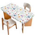 thumbnail image 1 of Pink Spring Floral Table Cloths for 6 Foot Rectangle Tables, Elegant Pastoral Flowers Butterfly Patio Waterproof Elastic Fitted Tablecloths, Washable Rectangular Table Cover for Camping, 1 of 8