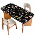 thumbnail image 1 of Pink Spring Floral Table Cloths for 6 Foot Rectangle Tables, Flowers Botanical Elegant Pastoral Black Patio Waterproof Elastic Fitted Tablecloths, Washable Rectangular Table Cover for Camping, 1 of 8
