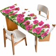 thumbnail image 1 of Pink Spring Floral Table Cloths for 8 Foot Rectangle Tables, Butterfly Farmhouse Patio Waterproof Elastic Fitted Tablecloths, Washable Rectangular Table Cover for Camping, 1 of 8