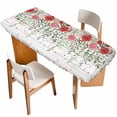 thumbnail image 1 of Pink Spring Floral Table Cloths for 8 Foot Rectangle Tables, Weeping Romantic Flowers Wooden Patio Waterproof Elastic Fitted Tablecloths, Washable Rectangular Table Cover for Camping, 1 of 8