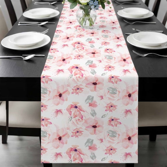 Pink Spring Floral Table Runner 108 Inches Long, Summer Botanical Floral Watercolor Kitchen Coffee Dining Table Decoration for Home Party Birthday Wedding Home Decor 13x108 Inches