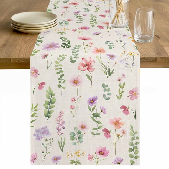 Pink Spring Floral Table Runner 48 Inches Long Farmhouse Dress Scarves, Flowers Elegant Pastoral Rustic Dining Tablerunner for Coffee Table/Kitchen Island/Party Décor, 13" x 48"