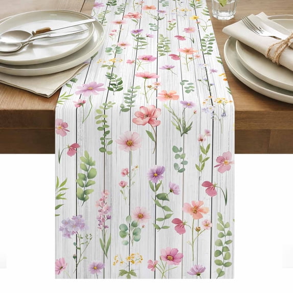 Pink Spring Floral Table Runner - 70 Inch Long, Kitchen Dining Table Runner Dresser Scarves, Flowers Botanical Elegant Wooden Farmhouse Decor for Coffee Tables Wedding Party Banquet