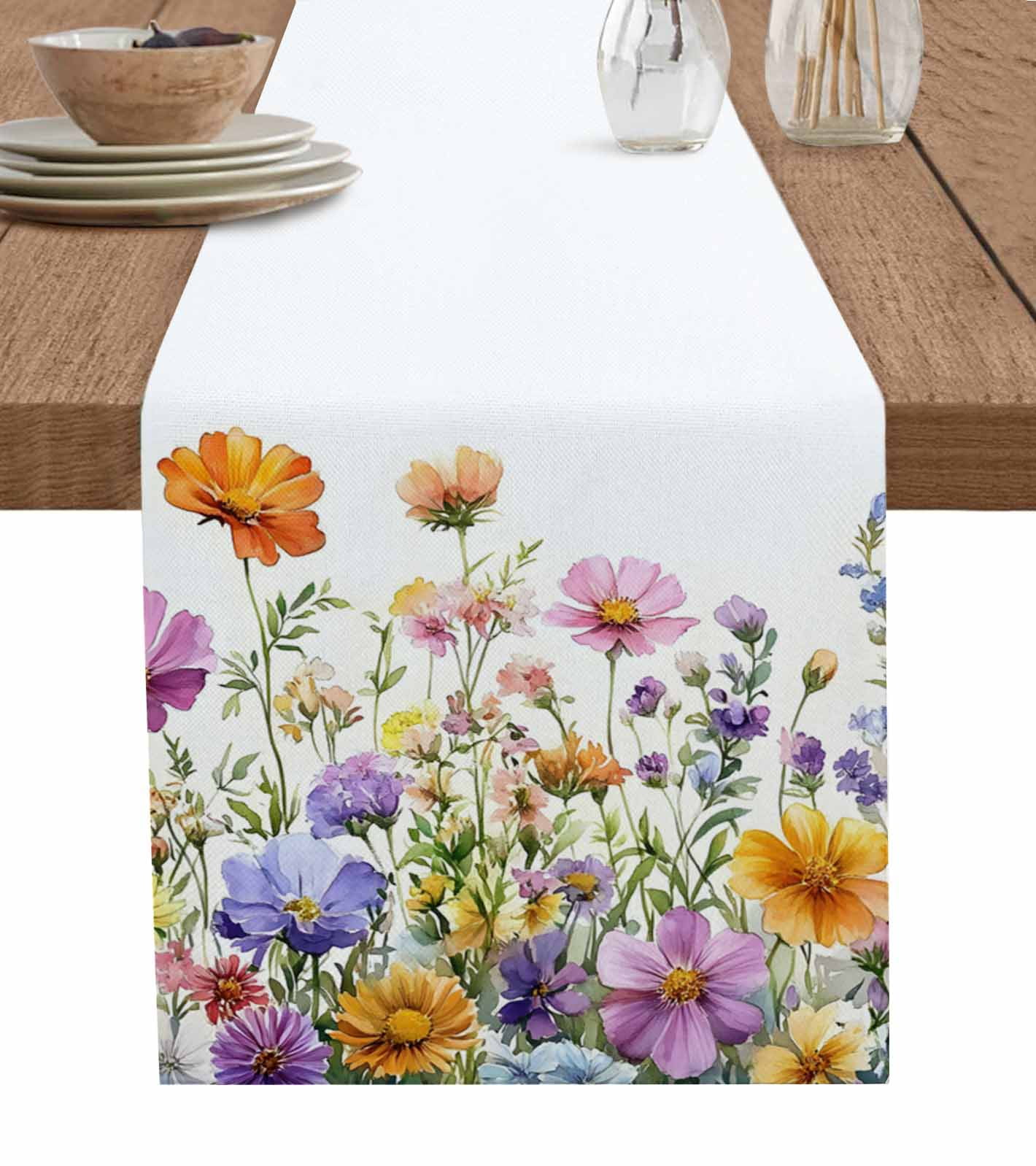 Pink Spring Floral Table Runner 72 Inches, Pastoral Botanical ...