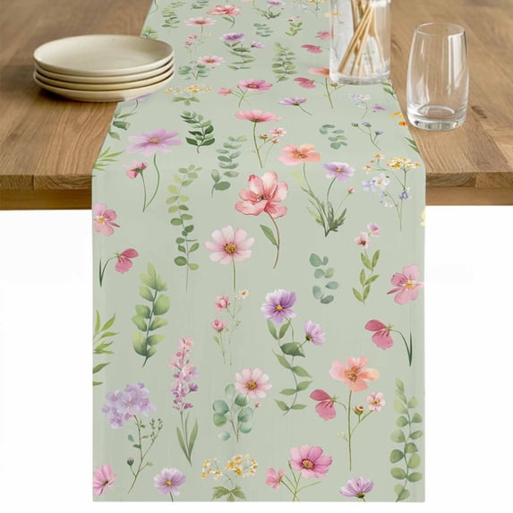 Pink Spring Floral Table Runner 90 Inches Long Farmhouse Dress Scarves, Farmhouse Flowers Sage Green Leaves Dining Tablerunner for Coffee Table/Kitchen Island/Party Décor, 13" x 90"