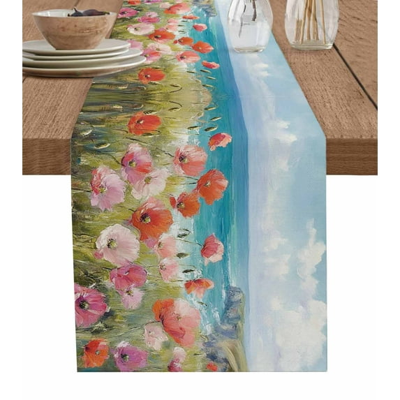 Pink Spring Floral Table Runner Cotton Linen 36 Inch Holiday Dresser Scarves, Modern Abstract Art Oil Painting Flowers Tablerunner for Kitchen Coffee Dining Bedroom Dinner Scarf Décor 13''x36''