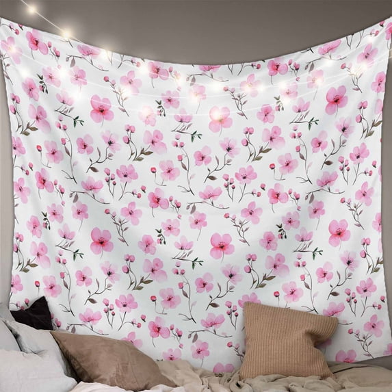 Pink Spring Floral Tapestry for Bedroom Wall Hanging Tapestry, Summer Botanical Elegant Ceiling Backdrop Tapestries Poster Blanket Wall Decor for Teens Room Living Room Dorm 59" x 90"