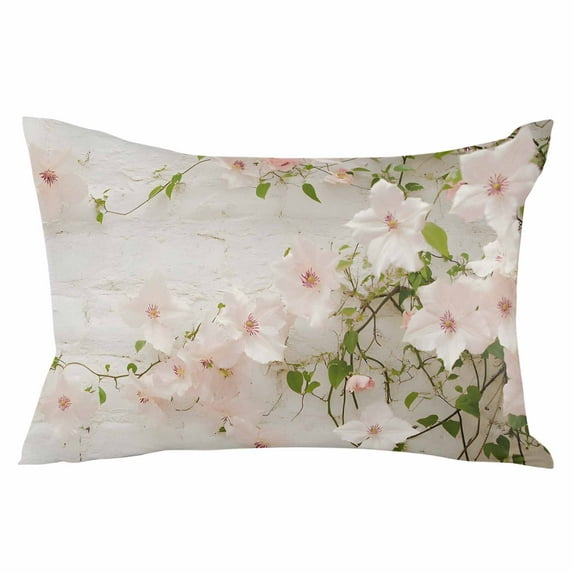 Pink Spring Floral Throw Pillow Cover 20 x 36 Inch Decorative Pillow Cover Summer Botanical Farmhouse Lumbar Pillowcase Seasonal Rectangle Cushion Case for Couch Sofa Bed Living Room