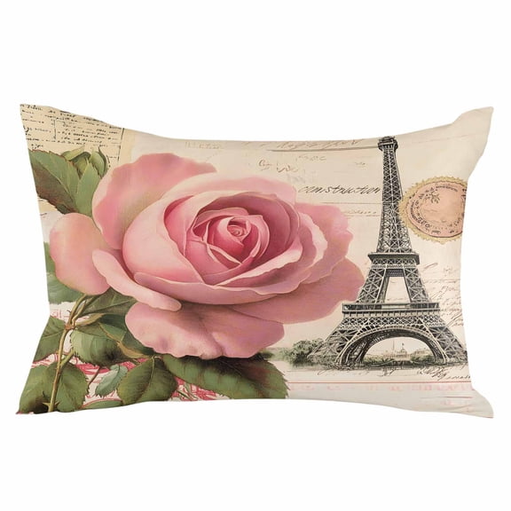 Pink Spring Floral Throw Pillow Cover 20 x 36 Inch Decorative Pillow Cover Vintage Rose Flower Retro Lumbar Pillowcase Seasonal Rectangle Cushion Case for Couch Sofa Bed Living Room