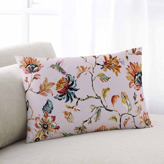 Pink Spring Floral Throw Pillow Covers, Summer Botanical Vintage Birds Soft Breathable Pillow Cases with Invisible Zipper for Sleeping, Small Pillowcases for Couch Bed Sofa Chair 16x24 Inches