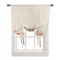 Pink Spring Floral Tie Up Curtains for Kitchen Bathroom Bedroom Windows 45 Inch Length, Watercolor Summer Botanical Balloon Drape Curtains Shade Rod Pocket Drapery Curtain Panel, 34"x45"