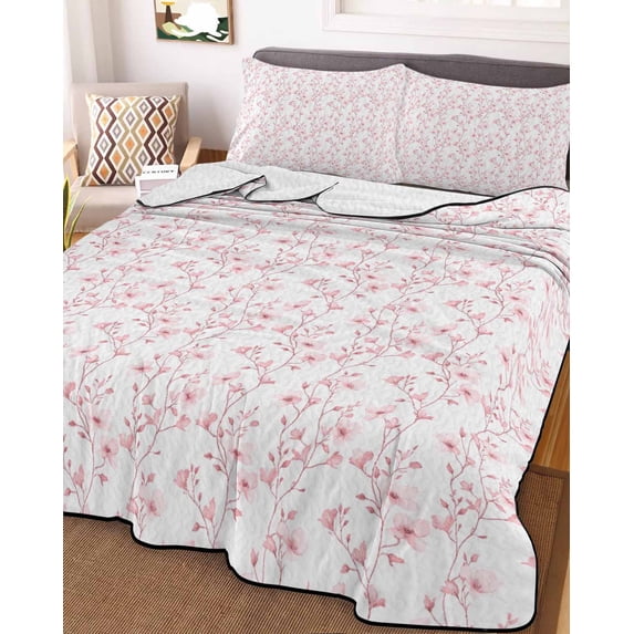 Pink Spring Floral Twin XL Size Down Alternative Comforter,Lightweight Comforter Quilt Bedding Set with Pillow Shams Elegant Watercolor Summer Botanical All Seasons Bed Comforter Duvet Insert 68"x98"