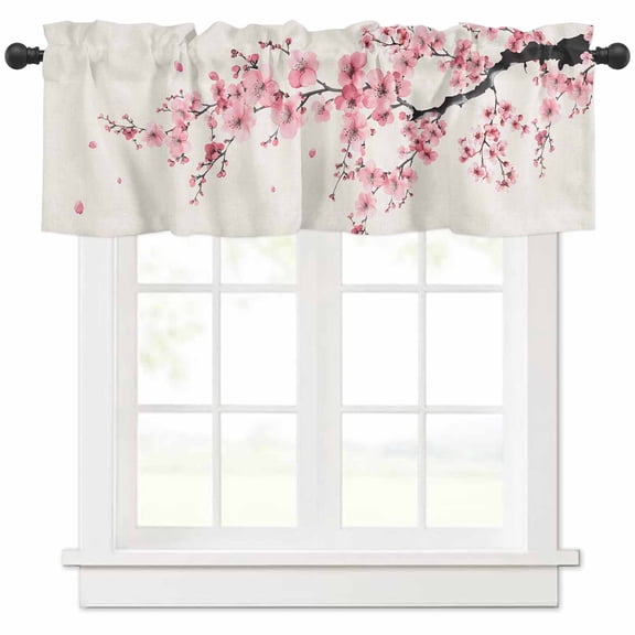 Pink Spring Floral Valances for Windows Farmhouse Kitchen Curtains Valances Rod Pocket Valance Curtains for Kitchen Windows Modern Art Cherry Blossom Window Valances for Bathroom Bedroom 60"x18"