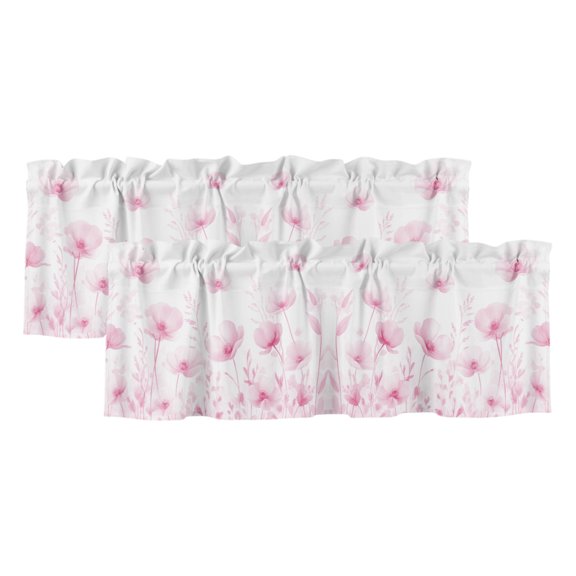 Pink Spring Floral Valances for Windows, Light Filtering Kitchen Curtain Valances 2 Panels, Summer Botanical Watercolor Vintage Rod Pocket Short Window Treatments for Living Room Bedroom 42"Wx12"L