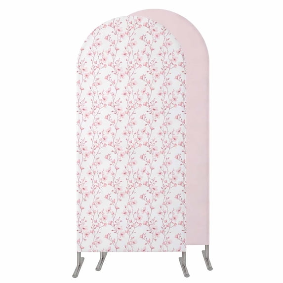 Pink Spring Floral Wedding Arch Cover,Stretchy Spandex Arch Backdrop Stand Covers 5 FT,Elegant Watercolor Summer Botanical Round Top Arched Backdrop Cover for Birthday Party Ceremony Baby Shower