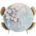 thumbnail image 1 of Pink Spring Flower Round Tablecloth 45-54 Inch Round Fitted Table Cloth with Elastic Edge, Retro Blue Wall Mottled Pastoral Waterproof Table Cover Protector for Outdoor Picnic Party Dining, 1 of 6