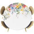 thumbnail image 1 of Pink Spring Flower Round Tablecloth 55-60 Inch Round Fitted Table Cloth with Elastic Edge, Pastoral Floral Leaves Country Rustic Waterproof Table Cover Protector for Outdoor Picnic Party Dining, 1 of 6