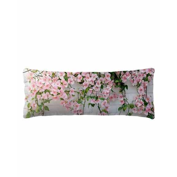 Pink Spring Flowers Body Pillow Cover 20 x 54 Inch Decorative Pillow Cover Summer Floral Botanical White Lumbar Pillowcase Seasonal Rectangle Cushion Case for Couch Sofa Bed Living Room