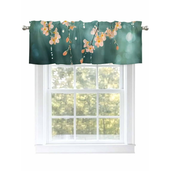 Pink Spring Flowers Curtain Valances for Windows, Farmhouse Botanical Summer Floral Kitchen Valance Window Treatment, Light Filtering Block Curtains for Bathroom/Bedroom/Living Room 42'' x 18''