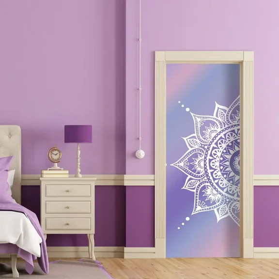 Pink Spring Flowers Door Sticker Watercolor Floral Full Door Cover Wallpaper Decal Self-adhesive Mur