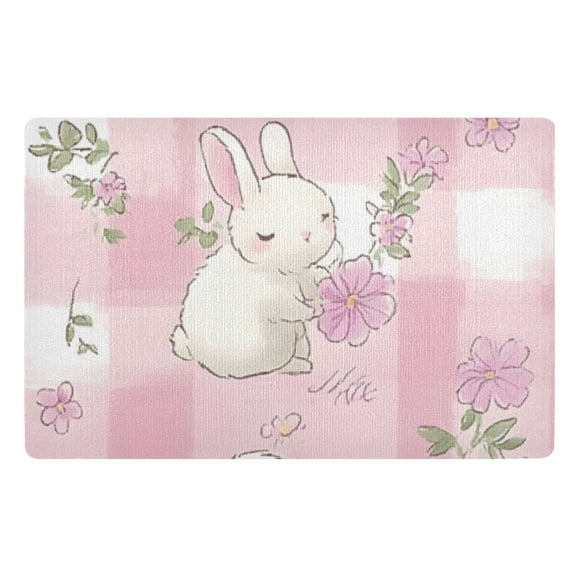 Pink Spring Rabbit Floor Door Mat Outdoor Indoor for Home Entrance Welcome Mats 32"x20"