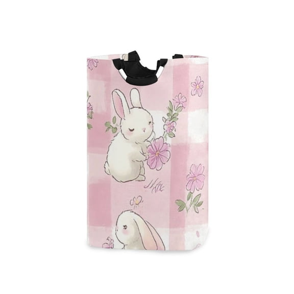 Pink Spring Rabbit Laundry Basket with Handles 50L Collapsible Laundry Hamper for Bathroom Bedroom Laundry Room