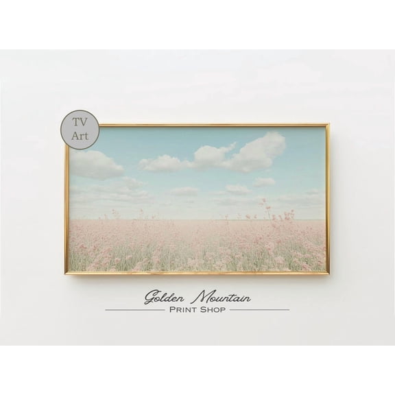Pink Spring Wildflower, Flower Landscape, Farmhouse Flower, Vintage Spring, Spring Cloud Art Sky Floral Unframed Paper Print