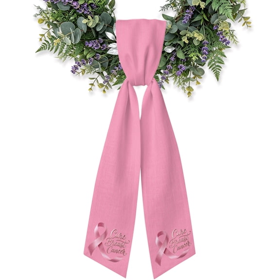Pink Spring Wreath Sash for Front Door, Watercolor Ribbon Breast Cancer Awareness Wreath Bow Holiday Garland Ribbon Wreath Accessories for Home Yard Porch Doorway Fall Christmas Decorations Gifts